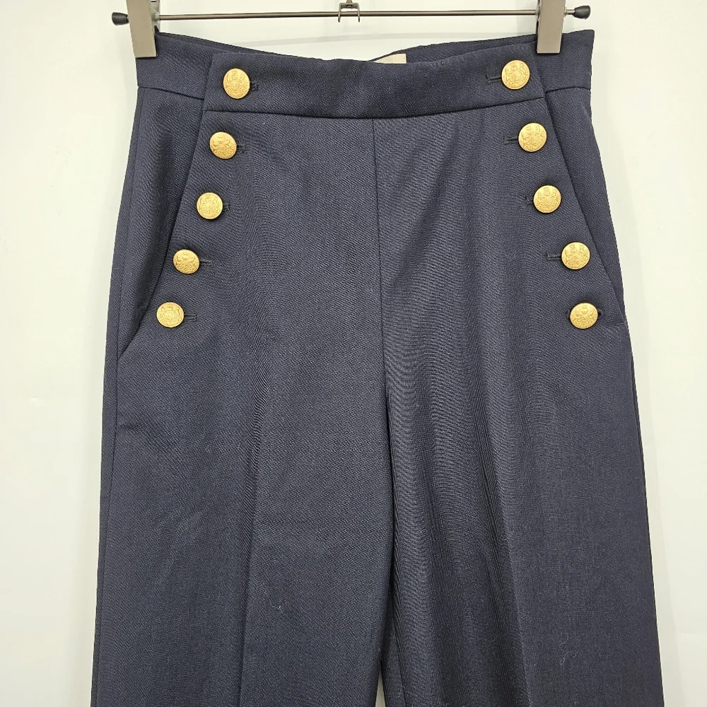 Sézane Marino Navy Wool Wide Leg Trouser Pants High Waist EU 32 / US 4 / XXS - Picture 3 of 8